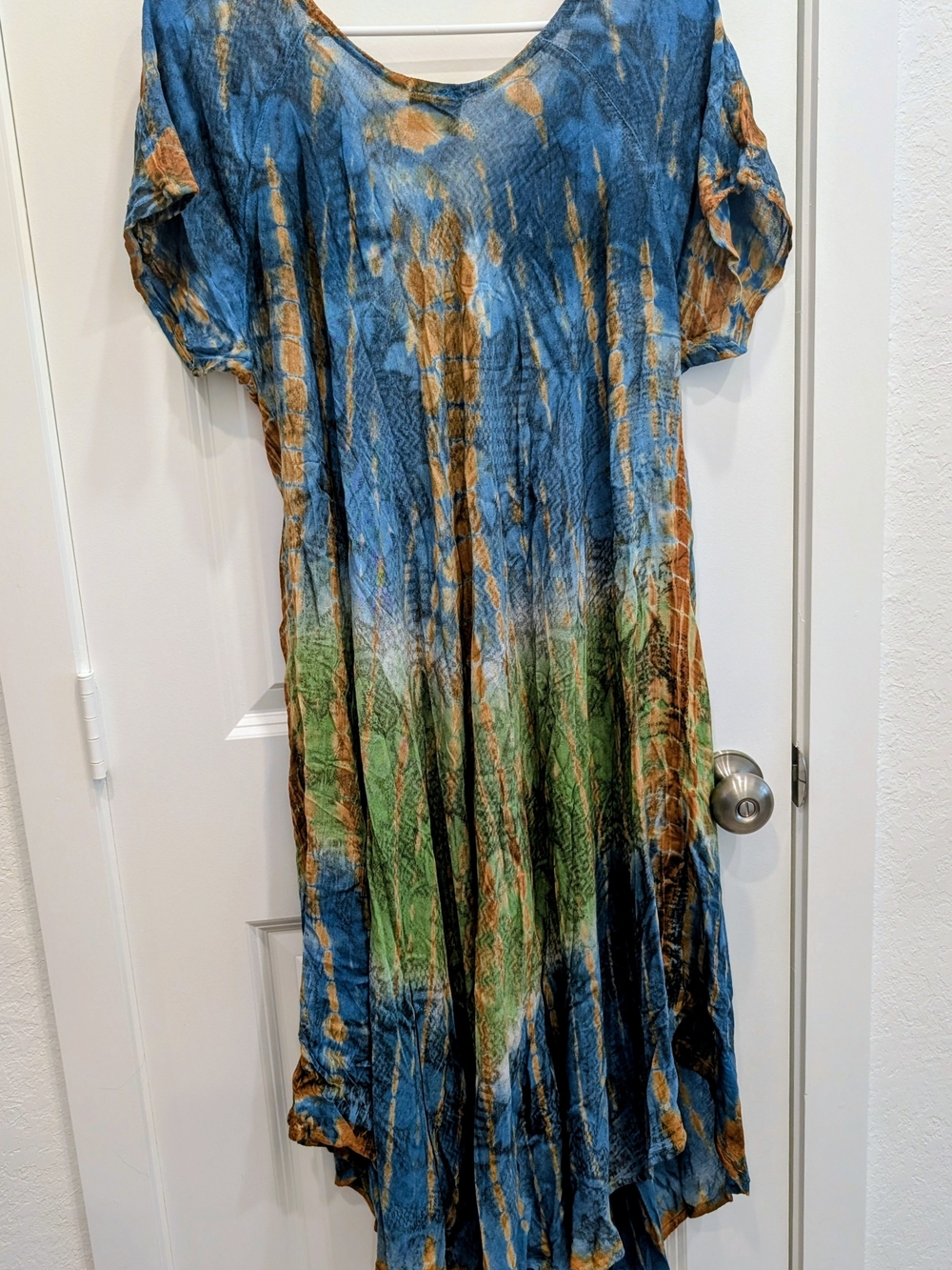 Exist Blue, Green & Brown Crinkle Tie-Dye Maxi Dress